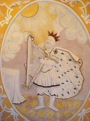 King David playing the harp, ceiling fresco from Monheim Town Hall, home of a wealthy Jewish merchant.