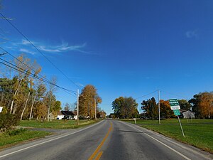 Monroe County Route 185 (Parma Center Road) eastbound entering the town of Parma.