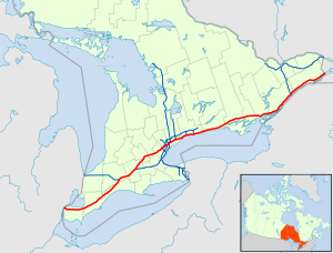 Highway 401 runs along southern Ontario connecting Windsor, Toronto and the Quebec border.