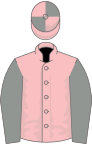 Pink, grey sleeves, pink and grey quartered cap