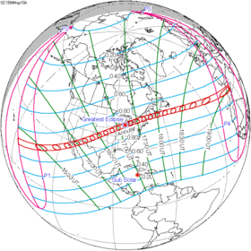 Carte de l'éclipse générale.