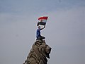 A great photo that is a symbol of the Egyptian people (the man with the flag) and their solid courage (the lion) fighting tyranny and getting freedom.