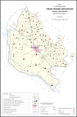 Map showing Kandrawan (#244) in Unchahar CD block