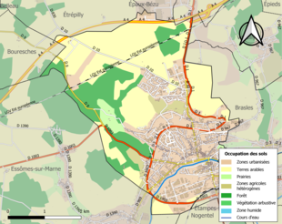 Carte en couleurs présentant l'occupation des sols.