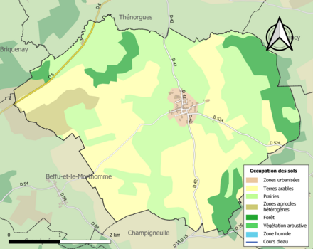 Carte en couleurs présentant l'occupation des sols.