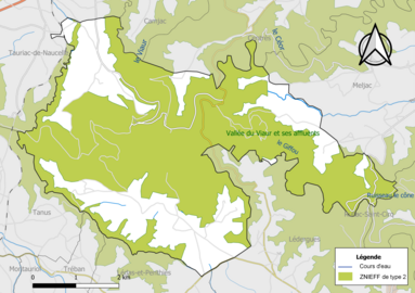 Carte de la ZNIEFF de type 2 de la commune.