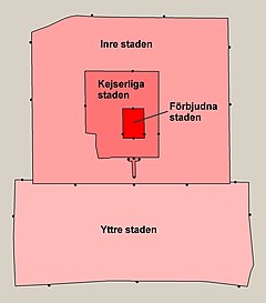 Xuanwumen på kartan över Ming och Qingdynastins Peking