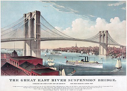 The great East River suspension bridge, by Currier and Ives (edited by Durova)