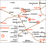 Plan général de la région de Smolensk durant la bataille.