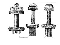 Навершия при реконструкции рукоятей мечей. IX—X века. Анатолий Кирпичников, Древнерусское оружие. Проблема 1. Мечи и сабли IX — XIII вв. М. — Л. 1966. С. 70.