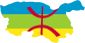 Contour de la Kabylie découpé sur le drapeau berbère