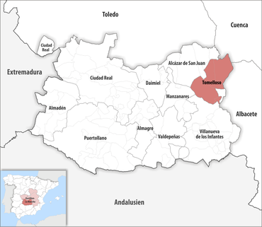 Die Lage des Gerichtsbezirk Tomelloso in der Provinz Ciudad Real