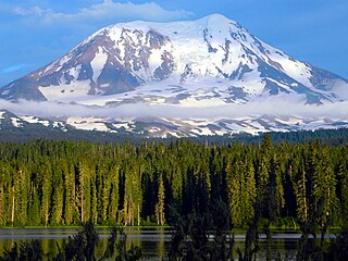 Adams Glacier cascades down the northwest face of Mount Adams in a series of icefalls.