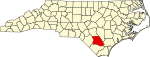 Mapa de Carolina del Norte con la ubicación del condado de Bladen
