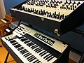An Oberheim Dual Manual synthesizer.