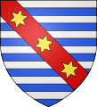 Arms of Richard de Valoines: Barruly of 14 argent and azure on a bend gules three mullets of six points or (1285)