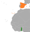 Location map for Spain and Togo.