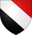 ティアスト・パー・ベンド Tierced per bend, gules, argent and sable