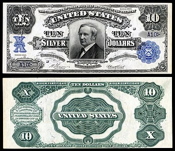 Ten-dollar silver certificate from the series of 1908, by the Bureau of Engraving and Printing