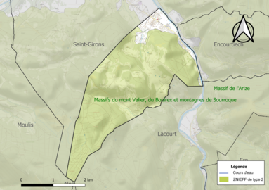 Carte de la ZNIEFF de type 2 sur la commune.