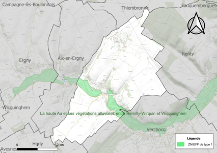 Carte de la ZNIEFF de type 1 sur la commune.