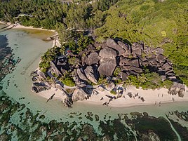 Aerial of Beach Anse Source d'Argent La Digue