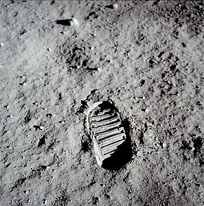 Buzz Aldrin's bootprint on the Moon at Lunar soil, by Buzz Aldrin