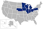 The Big Ten as it existed between 2011 and 2014, after the addition of Nebraska