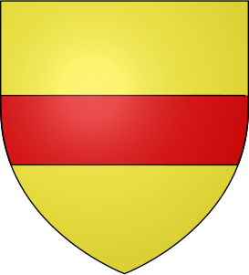 Blason de la famille Penhoët (« d'or,à la fasce de gueules »).