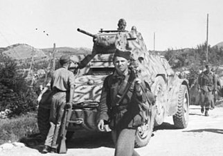A Breda 20/65 M35 mounted as the main armament on an Italian AB 41 armored car