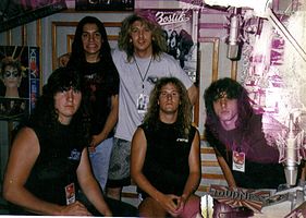 Death in 1989. From left to right: Terry Butler, Paul Masvidal, manager Eric Greif, Bill Andrews, and Chuck Schuldiner.
