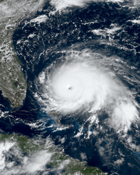 Hurricane Dorian as a strong Category 5 hurricane over the Bahamas on September 1, 2019.
