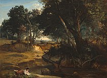 尚-巴蒂斯·卡密爾·柯洛的《楓丹白露的森林》（Forest of Fontainebleau），175.6 × 242.6cm，約作於1834年，來自切斯特·戴爾（英语：Chester Dale）的收藏。[53]