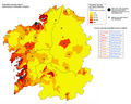 Galicia, densidad de población por municipios completos