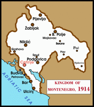 1914년 몬테네그로 왕국의 일부 도시가 지도에서 확대됨.