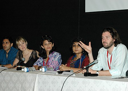 Mr John Jeffcoat,Director "outsourced"( English) and Ms Krunti Mazumdar , Shri Pravin Dabas & Ms Emily Hamilton of the film Mem Sahib at a press conference at Black Box.jpg