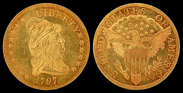 Turban Head half eagle, sixteen stars, by Robert Scot and the United States Mint