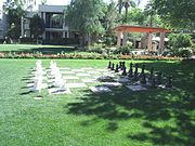 Large chess board on the grounds of the Arizona Biltmore Hotel. According to the Arizona Biltmore Hotel historians, American actress Martha Raye played there.