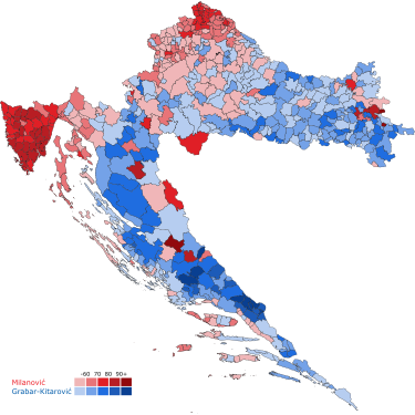 2nd round results by municipality, shaded according to winning candidate's percentage of the vote.