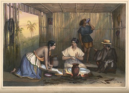 1836 lithograph of tortilla production at Mexican cuisine, by Carl Nebel and Joseph Lemercier