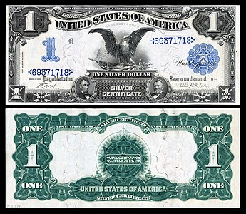 One-dollar silver certificate from the series of 1899, by the Bureau of Engraving and Printing