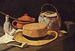Still-Life with Straw Hat and Pipe, c.1881-1885, Kröller-Müller Museum. Characterized by smooth, meticulous brushwork and fine shading of colors, exhibiting a rare technical mastery. [7]