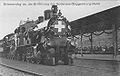 Opening train of the BT and the Ricken Railway in Herisau on 1 October 1910. In front is a BT Eb 3/5 locomotive, behind is an SBB A 3/5.