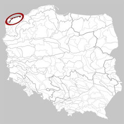 A map showing the location of the Trzebiatów Coast on a map of Poland.