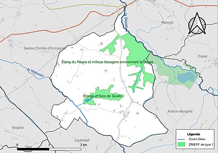 Carte des ZNIEFF de type 1 sur la commune.