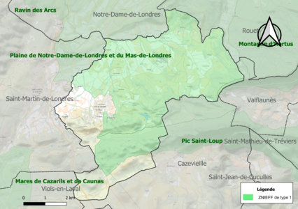 Carte des ZNIEFF de type 1 sur la commune.