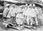 Austro-Hungarian ski patrol in two-part snow uniforms with improvised head camouflage on Italian front, 1915–1918