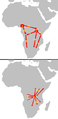 Image 12 1 = 2000–1500 BC origin 2 = c. 1500 BC first dispersal      2.a = Eastern Bantu      2.b = Western Bantu 3 = 1000–500 BC Urewe nucleus of Eastern Bantu 4–7 = southward advance 9 = 500–1 BC Congo nucleus 10 = AD 1–1000 last phase (from History of Africa)