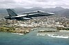 A Canadian CF-18, winner of the NFA program, flies off the coast of Hawaii