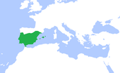 الدولة الأمويَّة في الأندلس (بالأخضر)، سنة 1000م